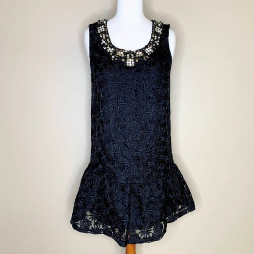J.O.A. Lace Dress w/ Jeweled Embellished Neckline - S